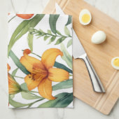 フローラエレガントユリ植物百合花 キッチンタオル (四つ折り)