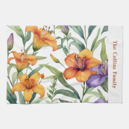 フローラエレガントユリ植物百合花 キッチンタオル