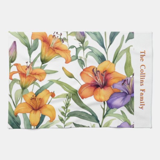 フローラエレガントユリ植物百合花 キッチンタオル (横)