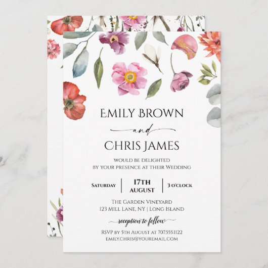 フローラエレガントユーカリ結婚式招待状 招待状 (正面/裏面)