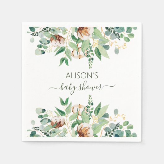 フローラエレガントユーカリ緑のベビーシャワー スタンダードカクテルナプキン (正面)