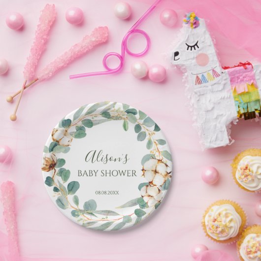 フローラエレガントユーカリ緑のベビーシャワー ペーパープレート (パーティー)