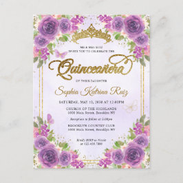 フローラエレガントライトパープル金ゴールドティアラキンセアニラ ポストカード