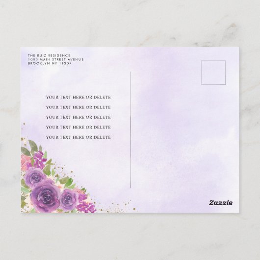 フローラエレガントライトパープル金ゴールドティアラキンセアニラ ポストカード (裏面)