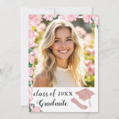 フローラエレガントライトピンクと白の卒業 招待状 (裏面)