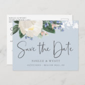 フローラエレガントライトブルー結婚式の日付を保存 案内ポストカード (正面/裏面)