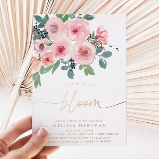 フローラエレガントラブイズイン開花ブライダルシャワー 箔招待状