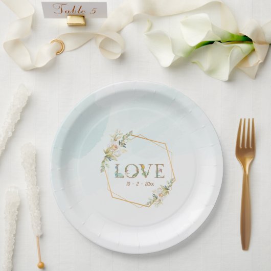 フローラエレガントラブグリーンリー金ゴールドハーシーズミニ ペーパープレート (ウェディング)