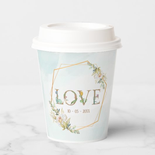 フローラエレガントラブグリーンリー金ゴールド 紙コップ (正面)