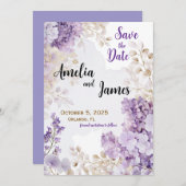 フローラエレガントラベンダーの結婚式の日付を保存 招待状 (正面/裏面)