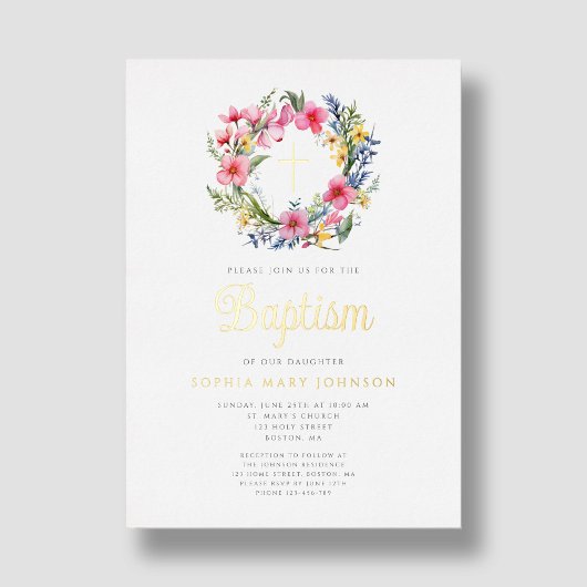 フローラエレガントリースガールバプティスマ金ゴールド 箔招待状