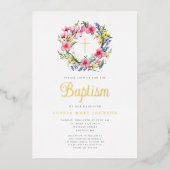 フローラエレガントリースガールバプティスマ金ゴールド 箔招待状 (正面)