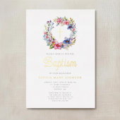 フローラエレガントリースクロスガールバプティスマ金ゴールド 箔招待状