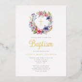 フローラエレガントリースクロスガールバプティスマ金ゴールド 箔招待状 (正面)