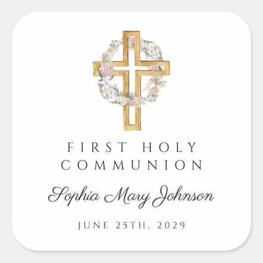 フローラエレガントリースクロスガールファースト聖餐式 スクエアシール (正面)