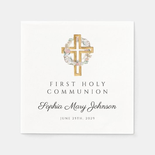 フローラエレガントリースクロスガールファースト聖餐式 スタンダードカクテルナプキン (正面)