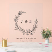 フローラエレガントリースモノグラム結婚ブラック アクリルサイン (ウェディング)