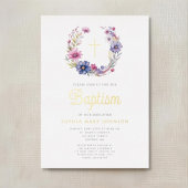 フローラエレガントリース宗教十字女の子バプテスマ 箔招待状