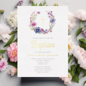 フローラエレガントリース宗教十字女の子バプテスマ 箔招待状