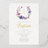 フローラエレガントリース宗教十字女の子バプテスマ 箔招待状 (正面)