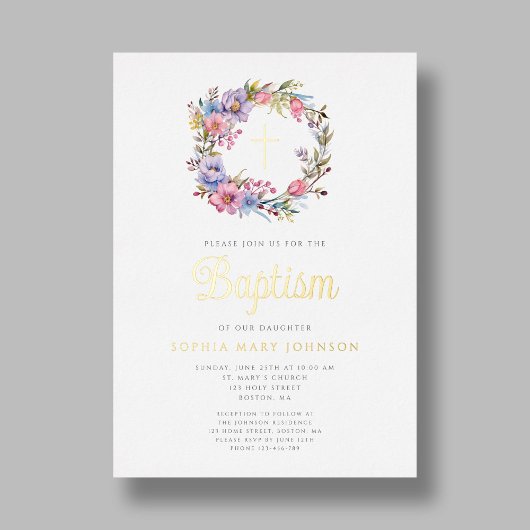 フローラエレガントリース宗教女子バプテスマ金ゴールド 箔招待状