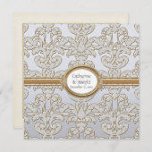 フローラエレガントリーフダマスクバロック金ゴールド旋回カード 招待状 (正面/裏面)