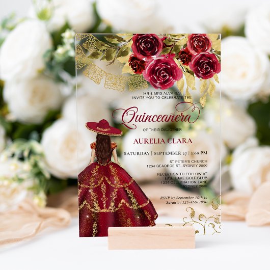 フローラエレガントルビーレッドチャラキンセニェラ アクリル招待状