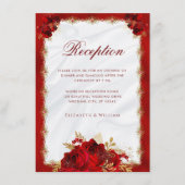 フローラエレガントレッドと金ゴールドウェディングレセプション エンクロージャーカード (正面)