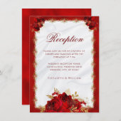 フローラエレガントレッドと金ゴールドウェディングレセプション エンクロージャーカード (正面/裏面)