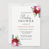 フローラエレガントレッドローズベビーシャワー招待状 招待状 (正面)