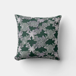 フローラエレガントレースのパターン(緑と白) クッション