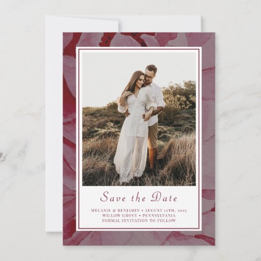 フローラエレガントロマンチック日付の写真カードを保存 招待状 (正面)