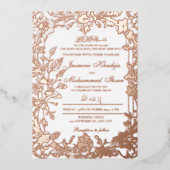フローラエレガントローズゴールドフレームムスリム結婚ズニカ 箔招待状 (正面)