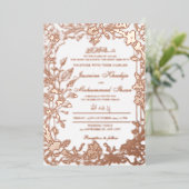 フローラエレガントローズゴールドフレームムスリム結婚ズニカ 箔招待状 (立ち正面)