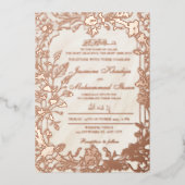 フローラエレガントローズゴールドフレームムスリム結婚ズニカ 箔招待状 (正面)