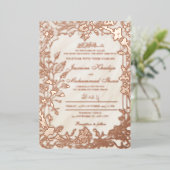 フローラエレガントローズゴールドフレームムスリム結婚ズニカ 箔招待状 (立ち正面)