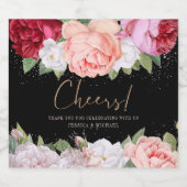 フローラエレガントローズブーケピンクブラック結婚ズ スパークリングワインラベル (シングルラベル)