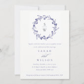 フローラエレガントローレルリースネイビーブルー結婚ズ 招待状 (正面)