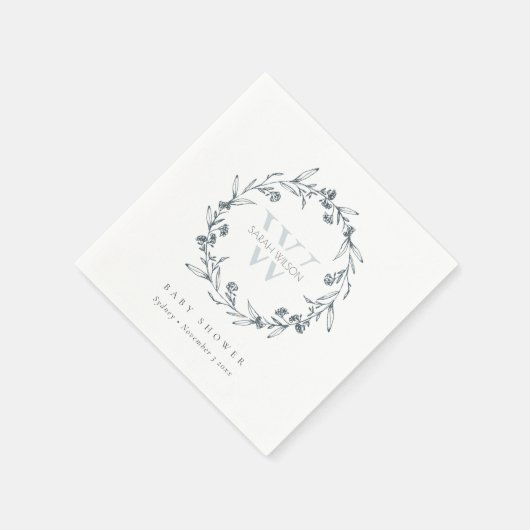 フローラエレガントローレルリースモノグラムベビーシャワー スタンダードカクテルナプキン (角)