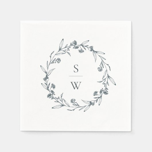 フローラエレガントローレルリースモノグラム結婚ズ スタンダードカクテルナプキン (正面)