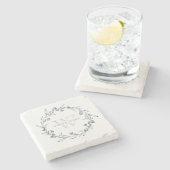 フローラエレガントローレルリースモノグラム結婚ズ ストーンコースター (横)