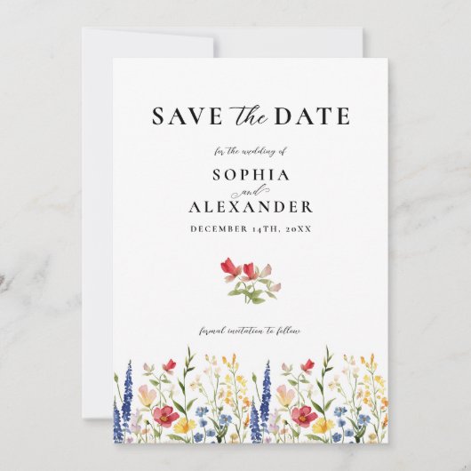 フローラエレガントワイルドフラワークラシックの日付の保存 招待状 (正面)