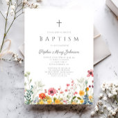 フローラエレガントワイルドフラワークロスガールバプテスマ 招待状