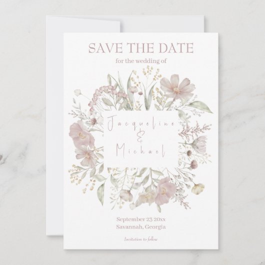 フローラエレガントワイルドフラワーフォトセーブ日付 招待状 (正面)