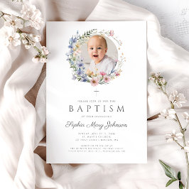 フローラエレガントワイルドフラワー写真バプテスマ 招待状