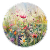 フローラエレガントワイルドフラワー水彩植物色 セラミックノブ (正面)