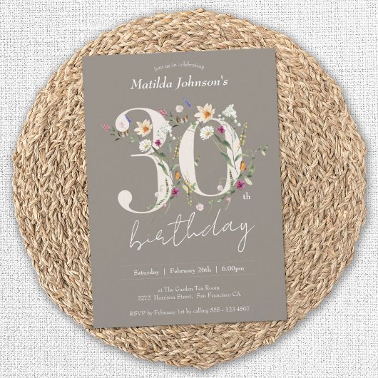 フローラエレガントワイルドフラワー30th誕生日パーティー 招待状