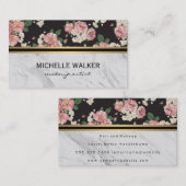 フローラエレガントンドパターン金ゴールドメタリックトリム大理石 名刺 (正面/裏面)