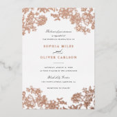 フローラエレガントヴィンテージウェディングバラ金ゴールド 箔招待状 (正面)