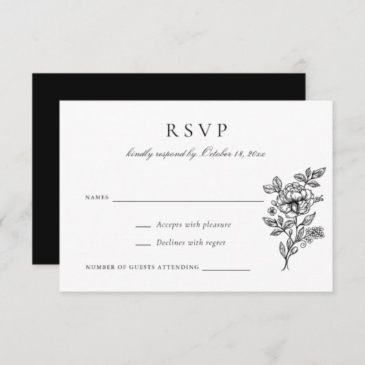 フローラエレガントヴィンテージウェディングRSVP招待状 招待状 (正面/裏面)